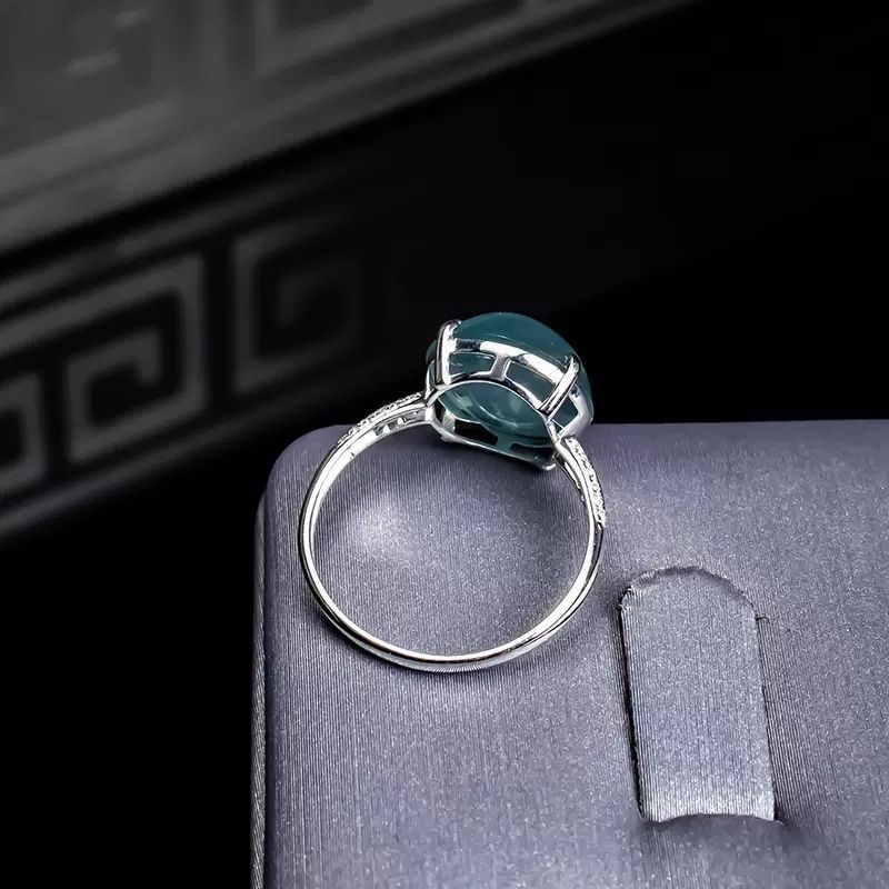 Anello da donna in giada blu antico placcato in calcedonio tipo ghiaccio con argento S, molto venduto_voghion.com