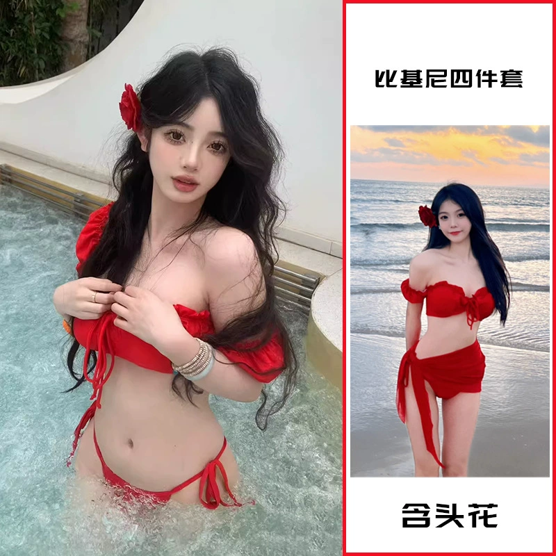 Mosricci интернет-красный тот же сексуальный европейский и американский стиль ретро красный бикини сплит купальник