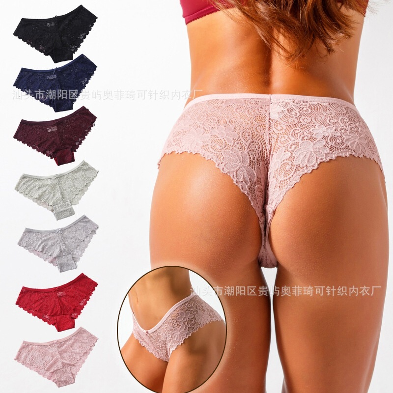 Cross-Border Exclusive Supply: Women's Lace Sexy Low-Waist Lace Foreign Trade Large Size Seamless Ice Silk Panties for Women