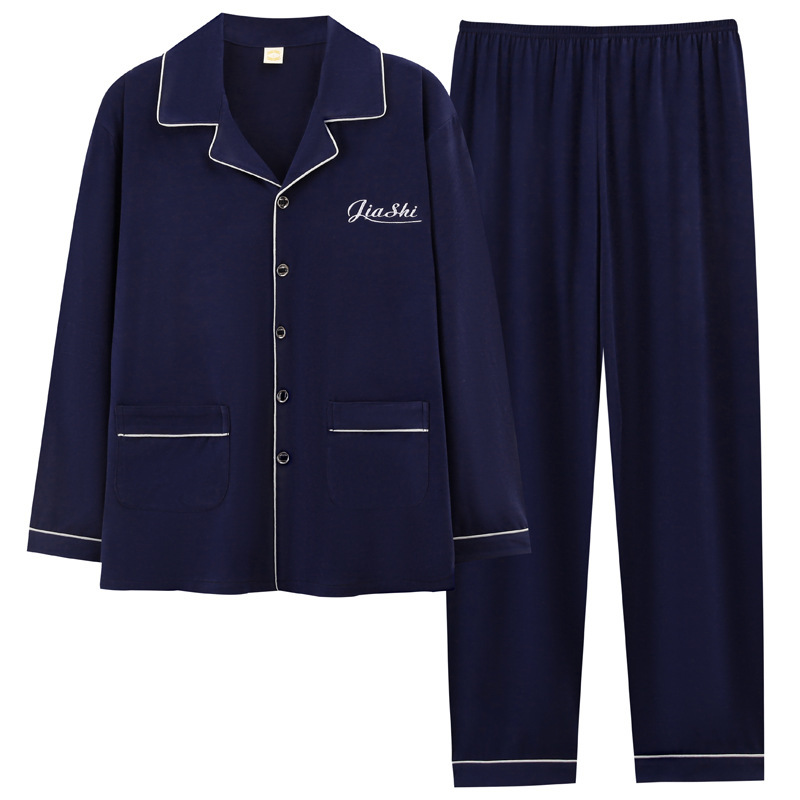 Hombres Home wear casual 100% algodón primavera y otoño más el tamaño gordo cardigan impreso solapa de manga larga pantalones Pijamas