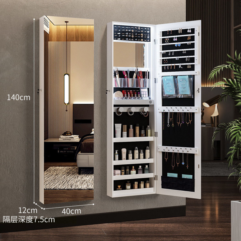 Espejo de piso con lámpara para almacenar espejo de vestir, espejo de cuerpo entero colgado en la pared, joyería doméstica multifuncional para almacenar detrás de la puerta del gabinete de espejo del dormitorio