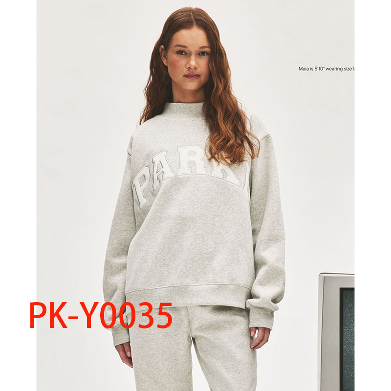 26 Spring New Style North American Niche Brand Pk Letter Patch Embroidery Loose High-Neck Cotton Stand-Collar Women's Sweatshirt 26 Spring New Style North American Niche Brand Pk Letter Patch Embroidery Loose High-Neck Cotton Stand-Collar Women's Sweatshirt