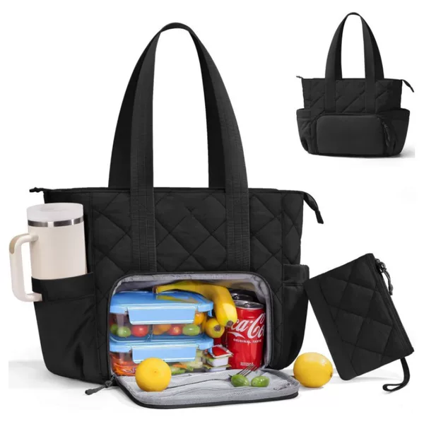 Amazon Trendy Quilted Cotton Shoulder Bag for Women, Large Capacity Commuter Lunch Bag, Nylon Water-Repellent Tote Bag