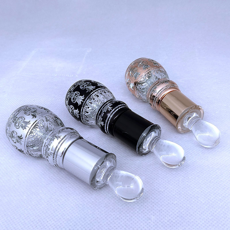 ハイエンド UV 電気メッキ透明エッセンシャル オイル ボトル ローズ オイル ボトル ガラス スティック付き 6 ミリリットル 12 ミリリットル 24 ミリリットルひょうたんボトル|undefined