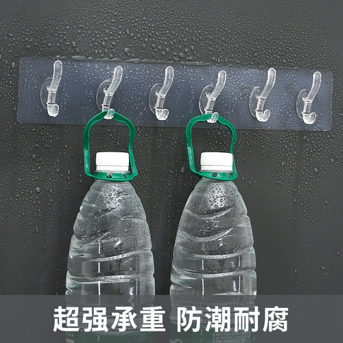 Transparent hooks, no punching, wall-mounted, powerful 6-row coat and hat sticky hooks behind the door, kitchen bathroom coat and hat large hooks