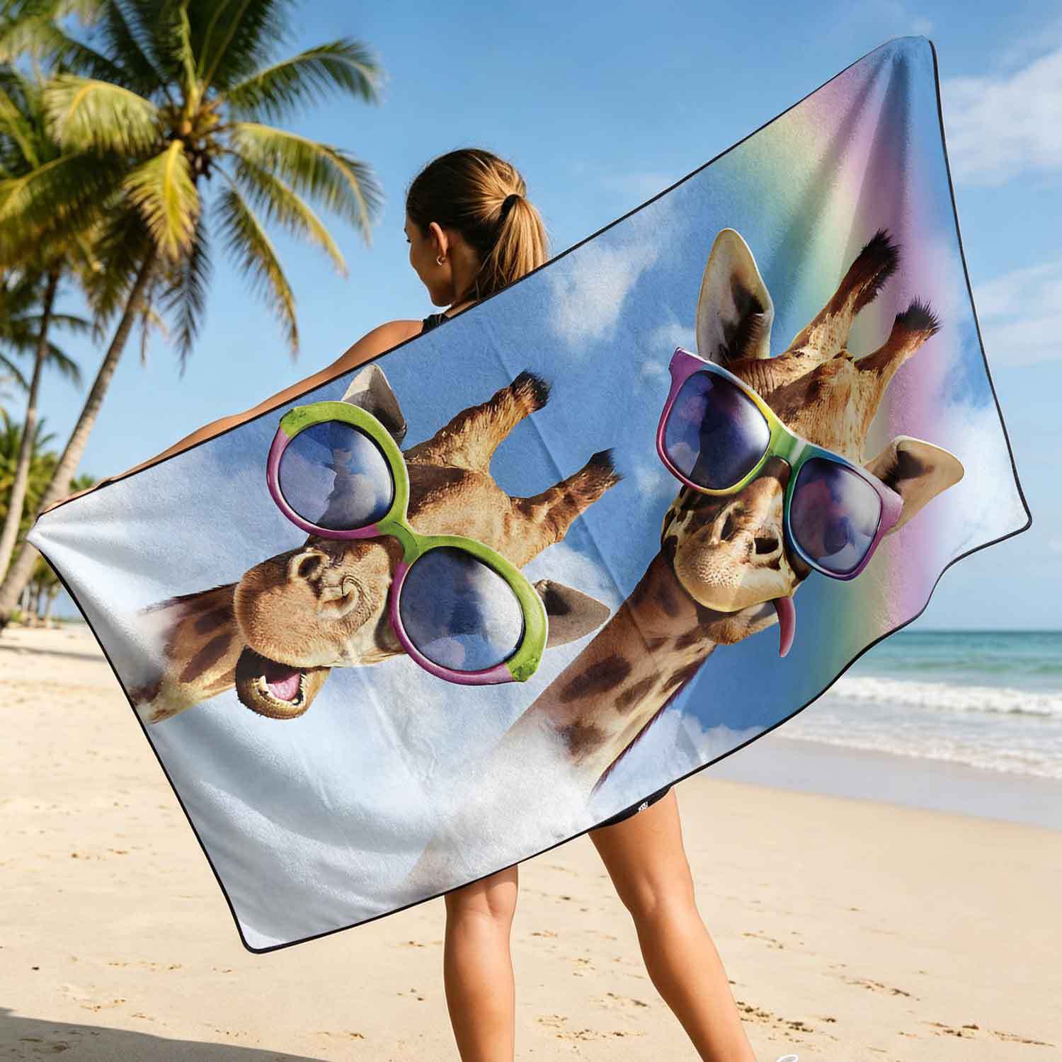 Printed bath towel and car seat cover 2-in-1, ultra-fine fiber outdoor beach and car dual-use universal seat cushion