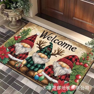 Amazon Cross-Border Christmas Floor Mats Winter Snowman Santa Claus Printed Floor Mats Carpet Manufacturer Labeling and Delivery