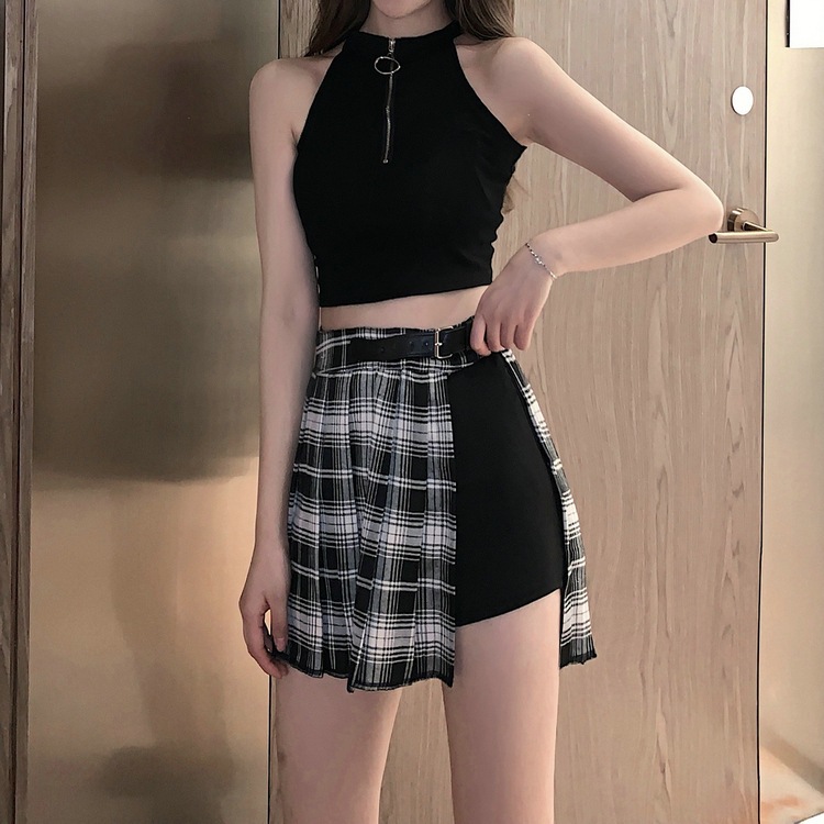 Summer Jazz Dance Handsome Pleated Skirt Short Skirt Women's High Waist A- Line Slimming Hip All-Match Plaid Skirt Ins Trendy