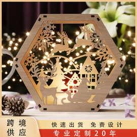 跨境定制雪景圣诞灯笼木制烛台小夜灯桌面摆件家居装饰木质工艺品