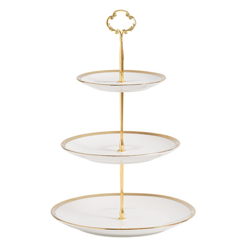 De estilo europeo creativo de cerámica de tres capas Placa de fruta hogar sala de estar de azúcar Placa de fruta seca banquete de boda pastel postre estante