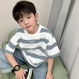 儿童纯棉短袖男童女童T恤夏季半袖中大童新款圆领宽松痞帅体恤
