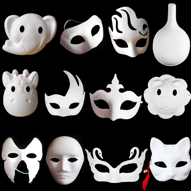 京剧面具脸谱diy手工制作手绘涂色白色儿童纸空白马勺纸浆绘画白