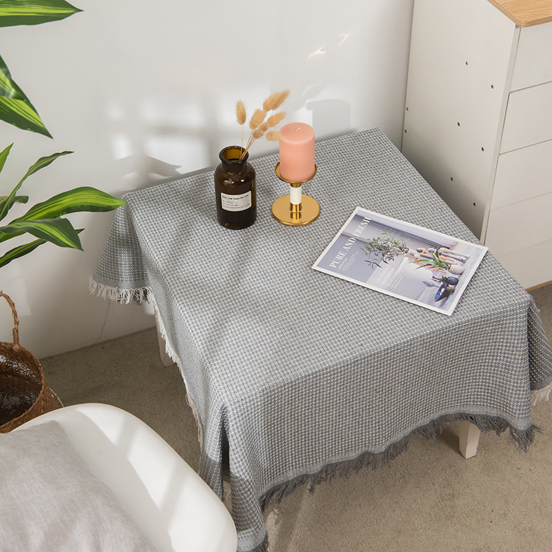 Simple borla francés ins estilo mantel de tiro paño de fondo tela de polvo de punto mesa de comedor mesa de café mantel al por mayor