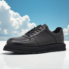 2025秋季商务男鞋英伦复古厚底运动休闲皮鞋黑色圆头时尚鞋子