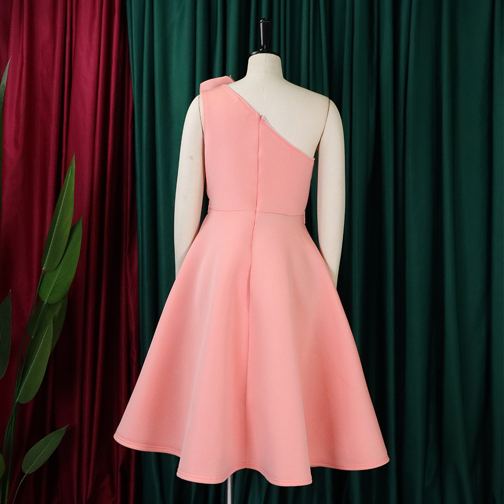 D3200 Plus Size Women's Summer Sexy Asymmetrical Neckline Ruched High Waist Party Evening Cross-border Dress_ecoleips.com