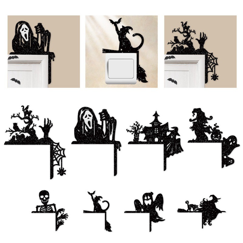Nuevas pegatinas de esquina de decoración de fiesta de Halloween europeas y americanas, pegatinas de interruptor, pegatinas de papel flash de decoración de esquina de puerta de Halloween