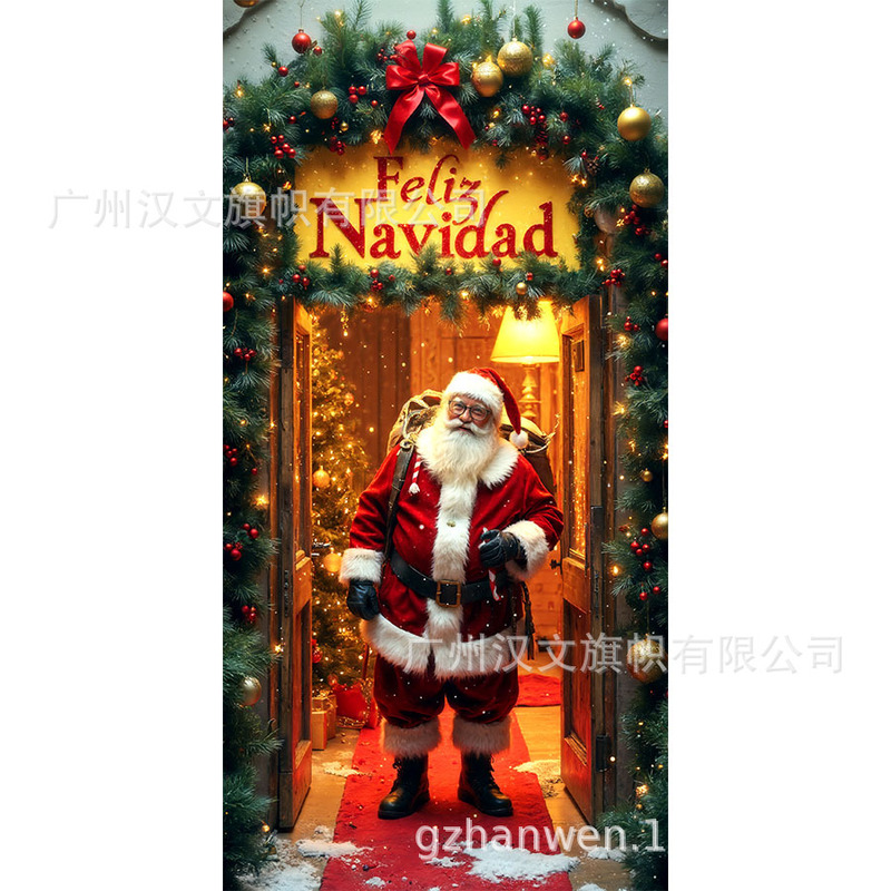 新しいクリスマスドアカーテン、サンタクロースが祝うお祭りの雰囲気の装飾用品、シーンを演出する屋外ドアカバー、祝賀用吊り下げ飾り|undefined