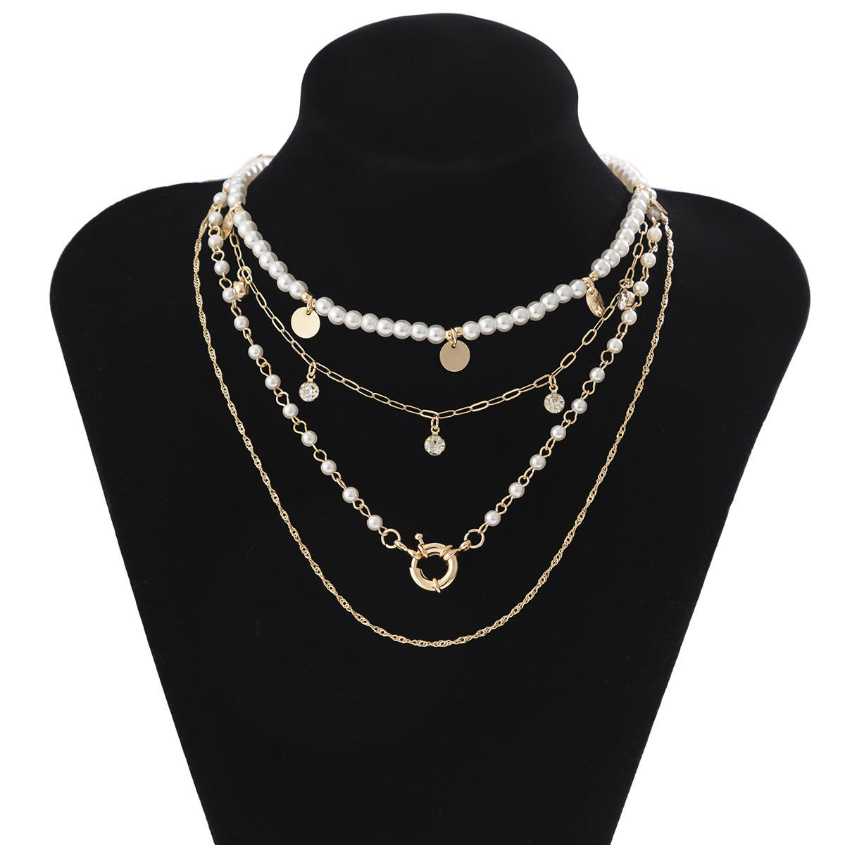 Vintage Style Geometric Round Letter Imitation Pearl Alloy Copper Plating Chain Women's Double Layer Necklaces display picture 31