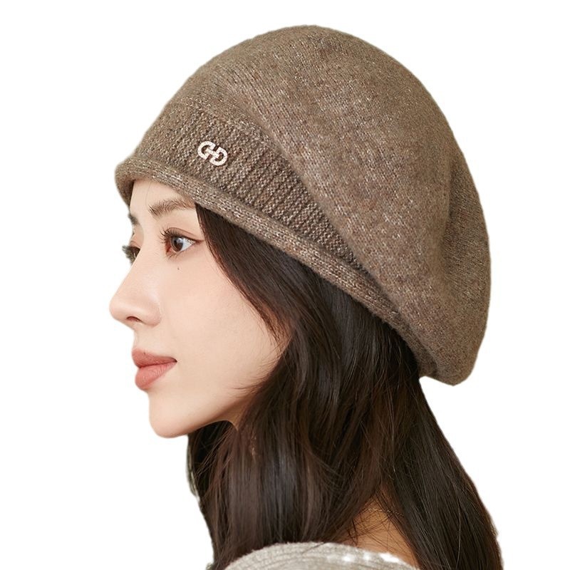 Autumn Winter Knitted Beret For Women Thickened Warm Wool Pile Outdoor Windproof Coldproof Korean Style Ear Protection_voghion.com