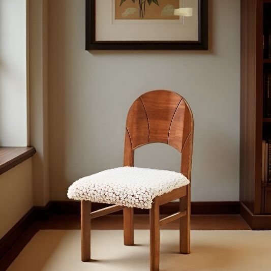 Medieval Style Nordic Light Luxury Solid Wood Retro Home B&B Dining Chair Plush Internet Celebrity Dressing Chair Petal Chair