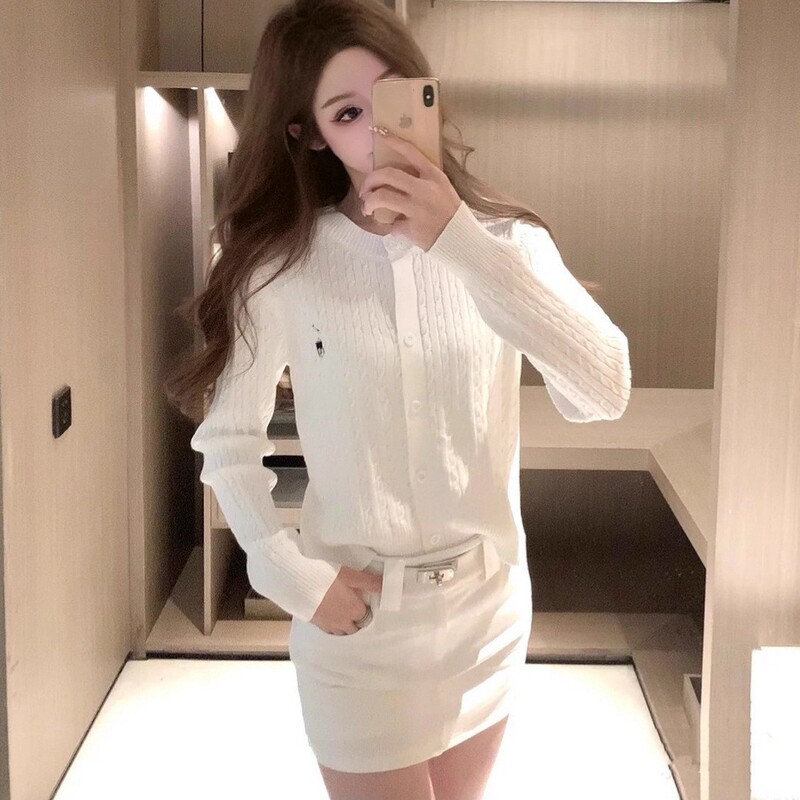 RL小马刺绣老钱风麻花针织衫女春秋经典休闲复古圆领毛衣通勤上衣|undefined