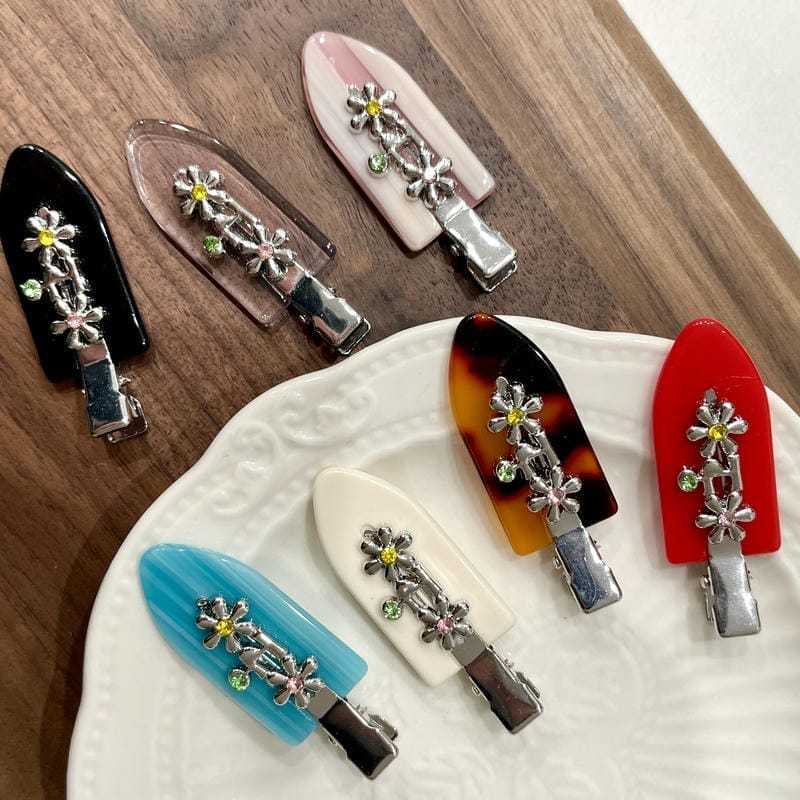 Ins blogger with metal small flower edge clip seamless hairpin bangs clip cute acetic acid duck bill clip headdress hair accessories
