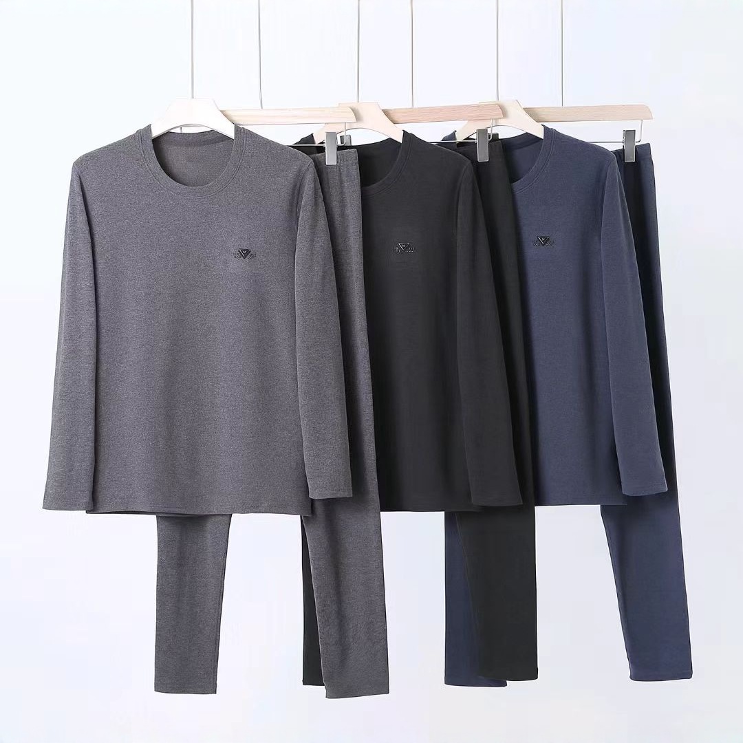 2025 New Winter Round Neck Thermal Intimates Men's Suit Can Be Worn Outside Long-Sleeved Pants Pure Color Home Clothes