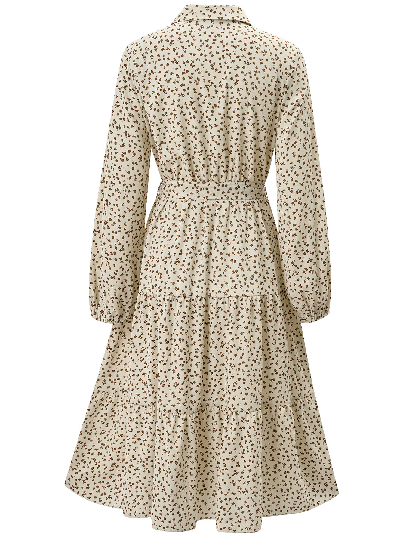 Perfee Lace Detail Printed Long Sleeve Midi Dress main image 0