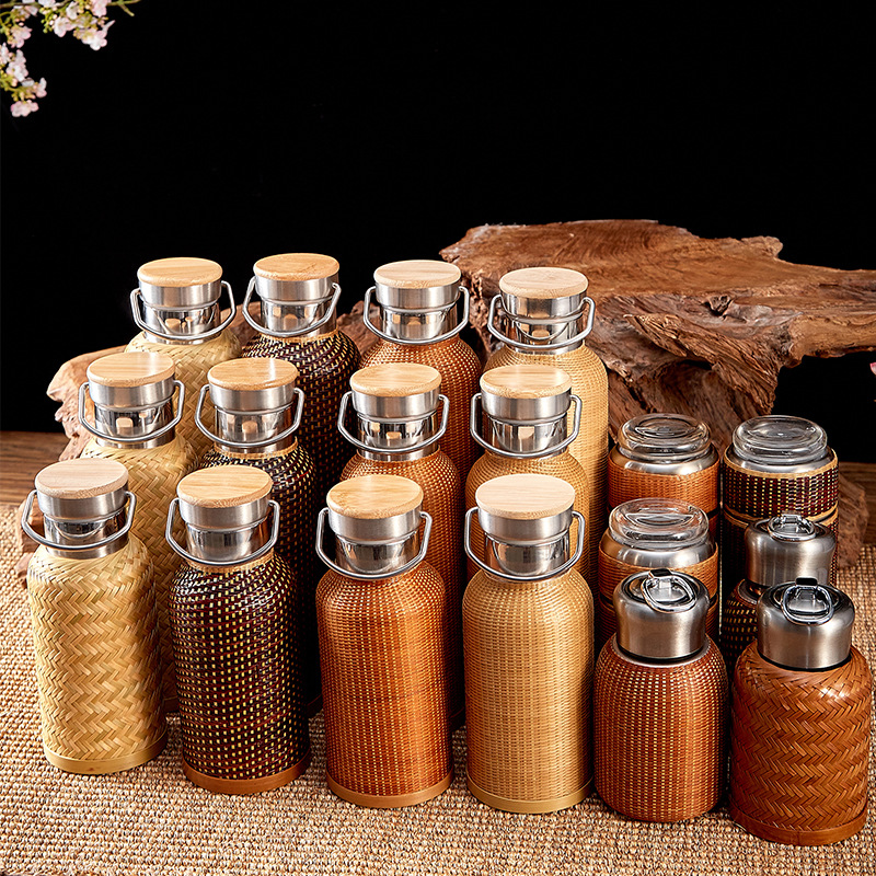 创意手工竹编竹丝不锈钢保冷杯保温壶女杯保温杯水杯小茶杯