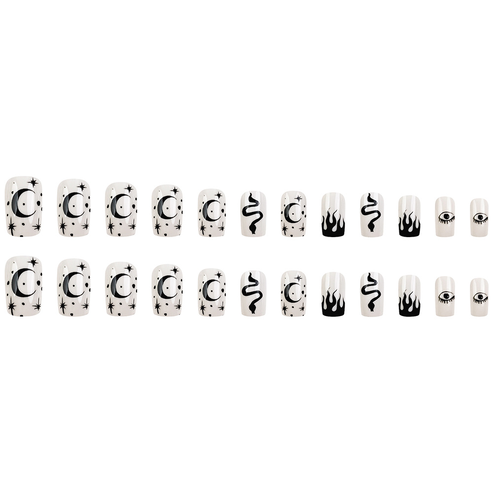 Ventas transfronterizas medianas y largas, cara brillante, uñas, runas de viento oscuro, uñas, 24 piezas, uñas falsas europeas y estadounidenses al por mayor. image 6