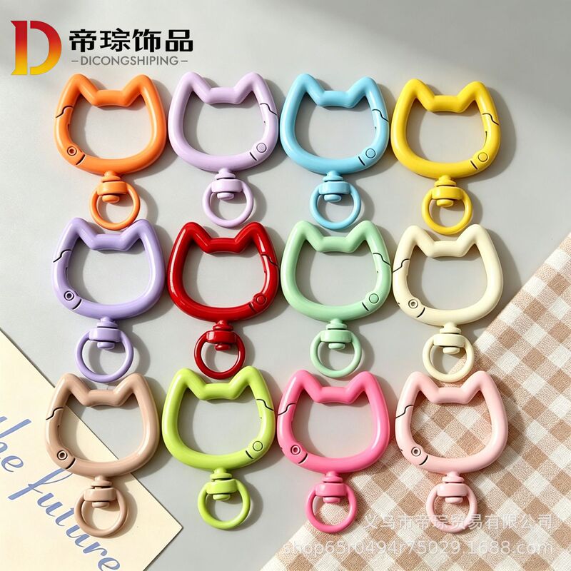 Dopamine Color Cat Head Spring Buckle Creative Keychain DIY Handmade Accessories Bag Pendant Jewelry Wholesale Dopamine Color Cat Head Spring Buckle Creative Keychain DIY Handmade Accessories Bag Pendant Jewelry Wholesale