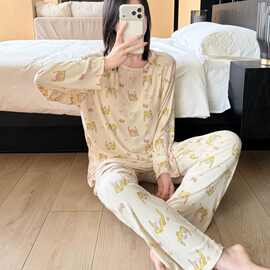 秋季新款长袖莫代尔睡衣女带胸垫卡通可爱魔法少女小可爱居家套装