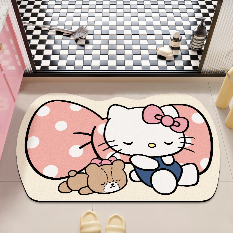 可爱HelloKitty硅藻泥吸水地垫家用卫生间洗漱台防滑易打理门垫|undefined