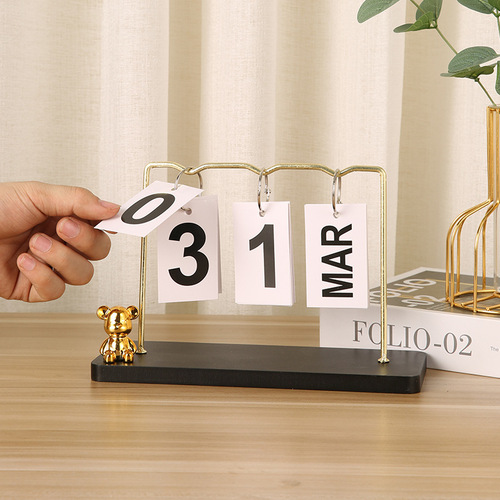 Creative Bear Swing Calendar Bedroom Desk Office Desktop Calendar Ornament Student Gift Perpetual Calendar