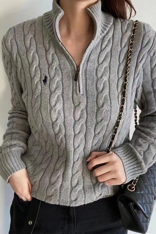 麻花刺绣半拉链毛衣女2025春秋冬小众软糯高级感针织衫慵懒风上衣|undefined