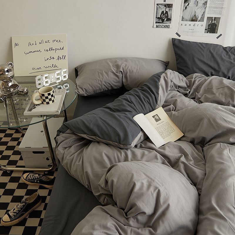 Vierdelige geborstelde beddengoedset voor in de slaapkamer_voghion.com