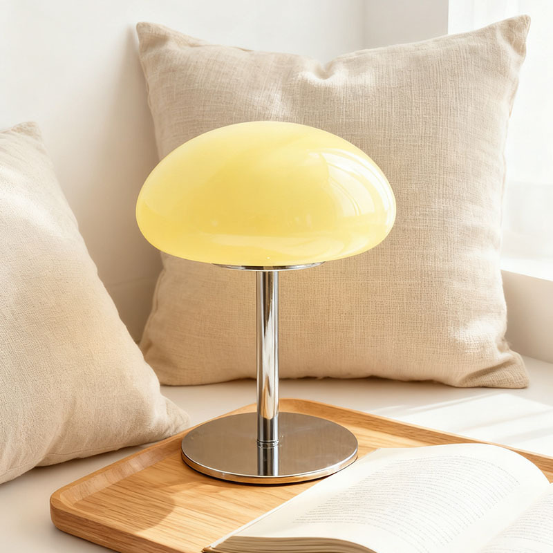 Dome Mushroom Glass Table Lamp, Tapered Metal Base, Unique Decorative Lamp for B&B Living Room, Highly Recommended by Designers