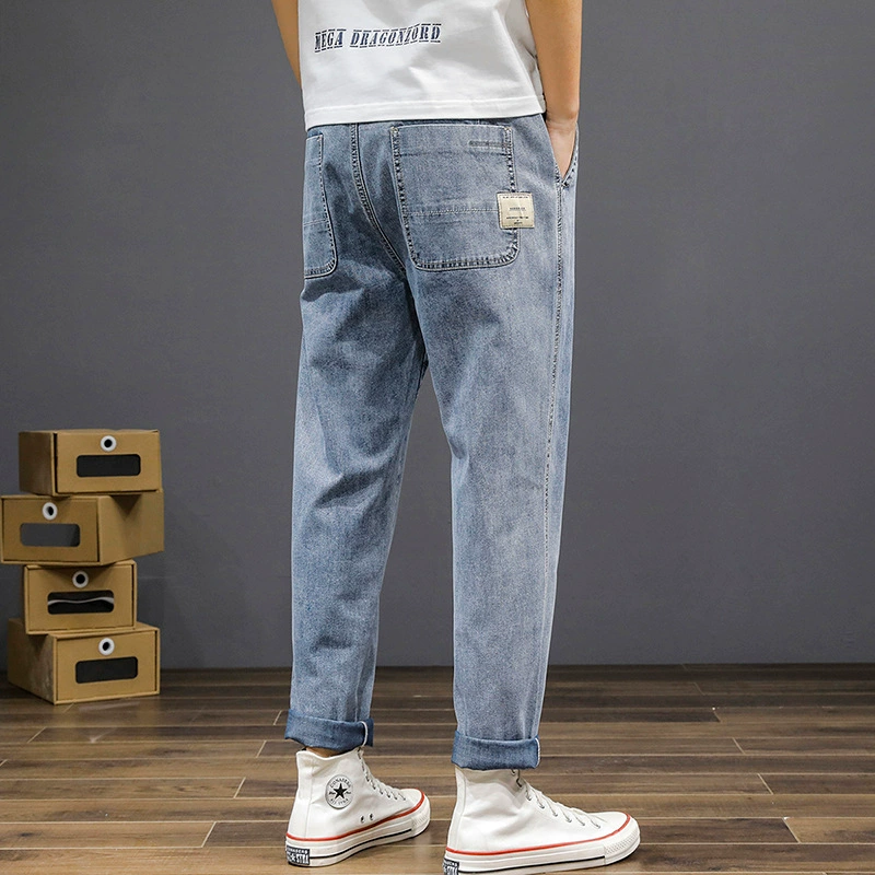 Демисезонные брюки, джинсы, эластичный пояс, свободный крой, oversize, плюс размер