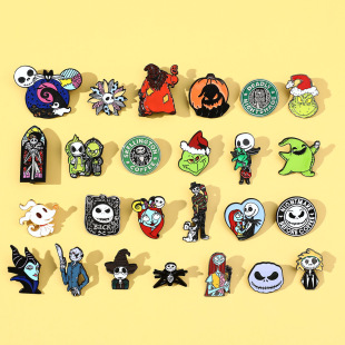 Cartoon cute personality Christmas night horror series metal badge pin Q version skull Jack brooch wholesale