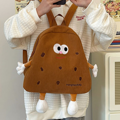 可愛曲奇餅乾小書包女日系ins丑萌燈芯絨小眾卡通雙肩包少女背包