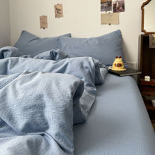 A类母婴ins简约纯色超软双层纱四件套床单被套学生宿舍三件套床笠