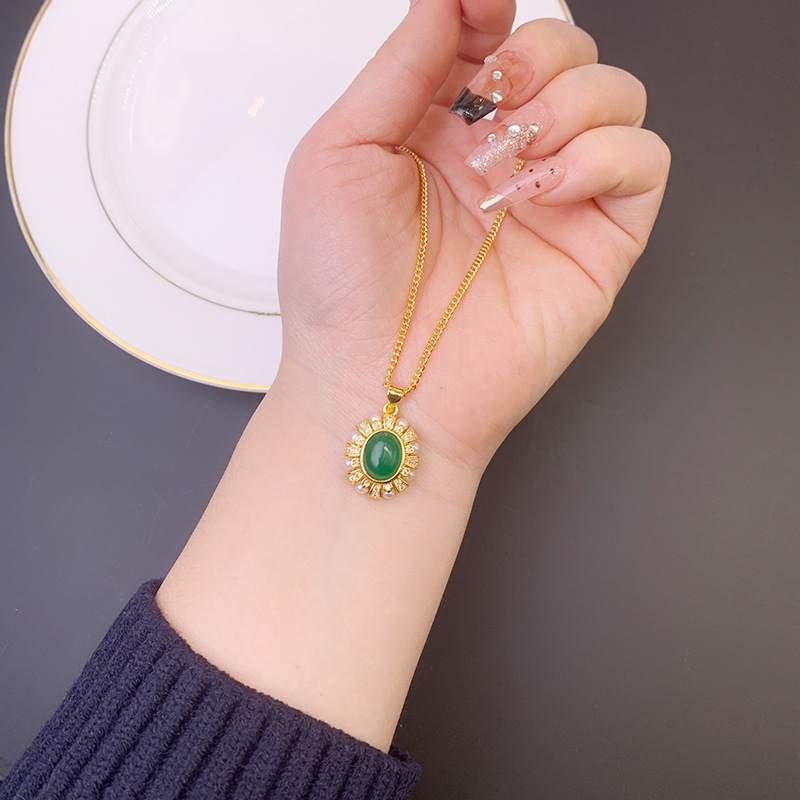 Guochao vietnamita collar de oro de arena retrógrado diamantes perlas anillo de encaje conjunto de mujeres atmósfera de diseño de joyería suministro