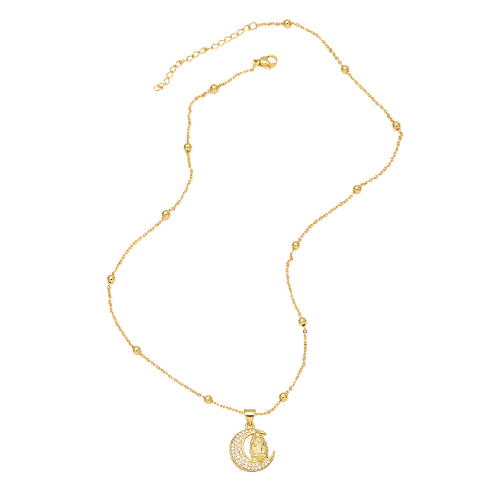 Fashion Moon Copper Pendant Necklace Inlay Zircon Copper Necklaces