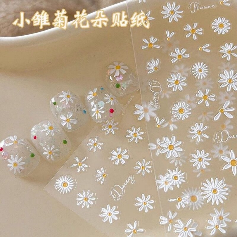 Spring and Summer Fresh Stereo Hand-Painted Embossed Nail Art Stickers Daisy Adhesive Flower Versatile Nail Decoration Decals