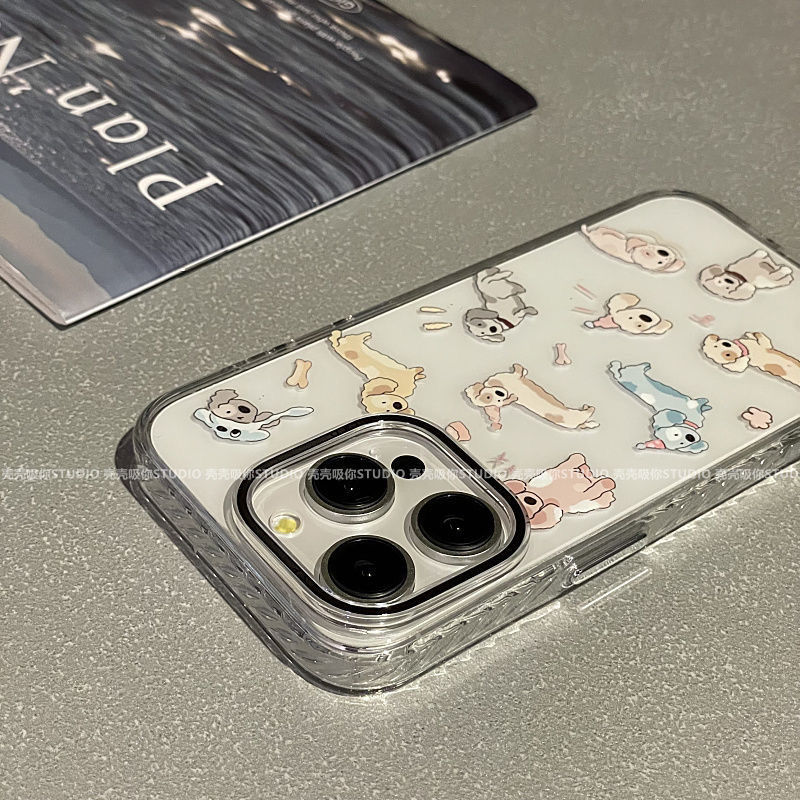 卡通满屏小狗适用iPhone15promax苹果14手机壳13高透12/11亚克力x