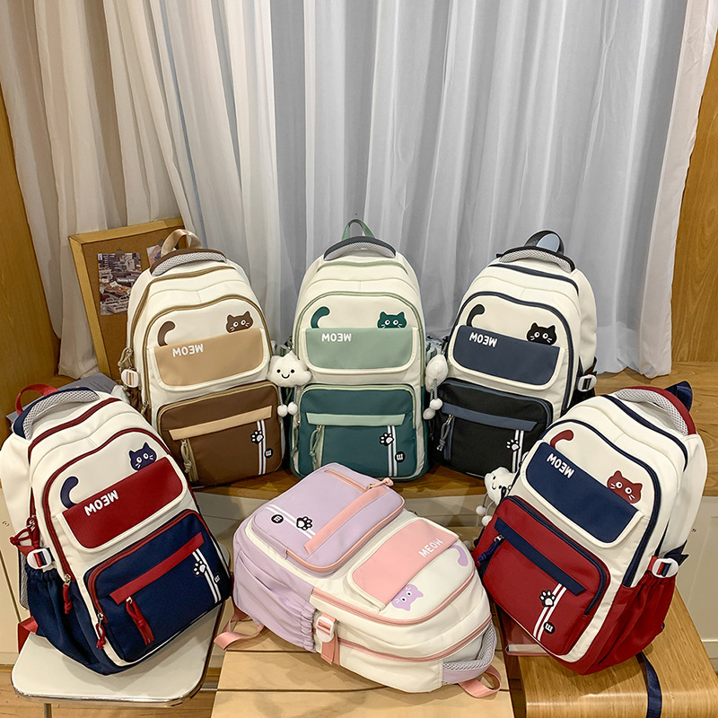 Trendy Color-Blocking Backpack 2025 New Model for Middle and High School Students Korean Fashion Color-Blocking Backpack Large Capacity Cross-Border