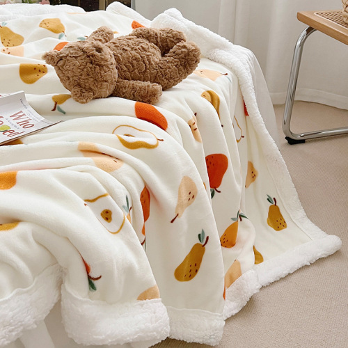 Thick double-sided fleece blanket A side milk fleece blanket B side lambswool blanket cute children's coral fleece blanket