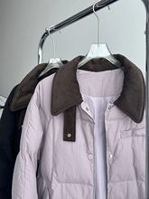 胖MM大码200斤中长款羽绒棉服女新款韩版拼接灯芯绒翻领加厚外套