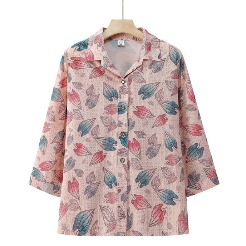 Grandma's Spring Mom's Shirt, Middle-Aged and Elderly Women's Summer Tops, 60-Year-Old and 70-Year-Old Clothes, Summer Thin Clothes for Ladies
