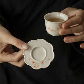 陶瓷手绘茶杯垫隔热垫杯托矾红陶瓷茶杯品茗杯主人杯套装